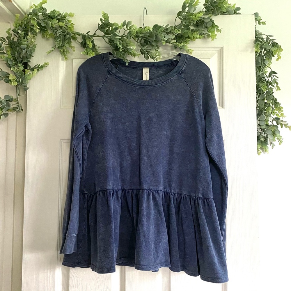 Navy Vintage Vibes Peplum Pullover